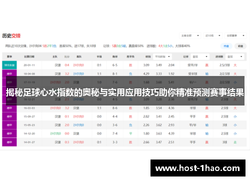 揭秘足球心水指数的奥秘与实用应用技巧助你精准预测赛事结果